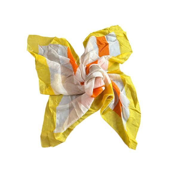 Vintage Vera- Yellow Orange- Striped- Silky Scarf- Vibrant Square- 31x31" - Picture 6 of 7